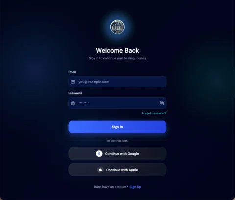 MusicKanHeal app login screen