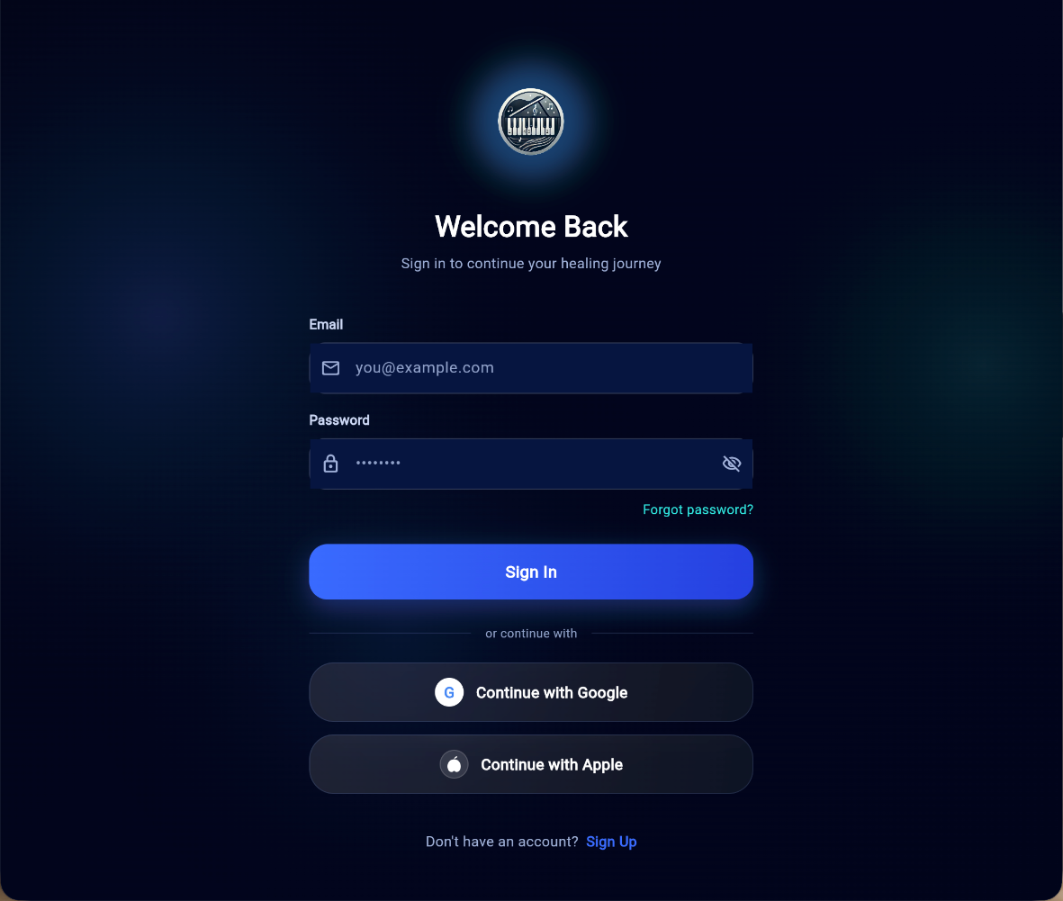 MusicKanHeal app &mdash; Login screen