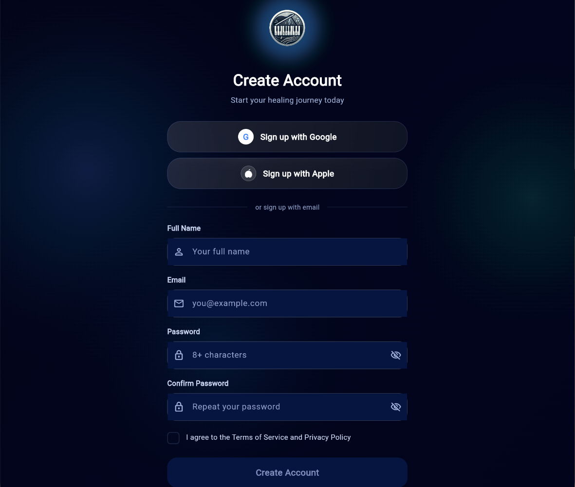 MusicKanHeal app &mdash; Register screen