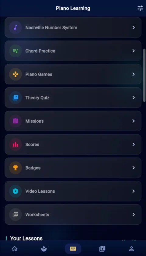 MusicKanHeal piano quick access on mobile