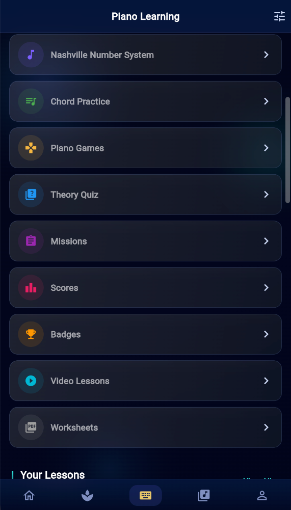 MusicKanHeal app &mdash; Piano quick access on mobile