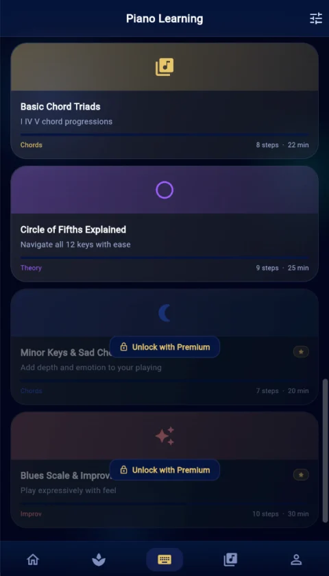 MusicKanHeal premium lessons on mobile