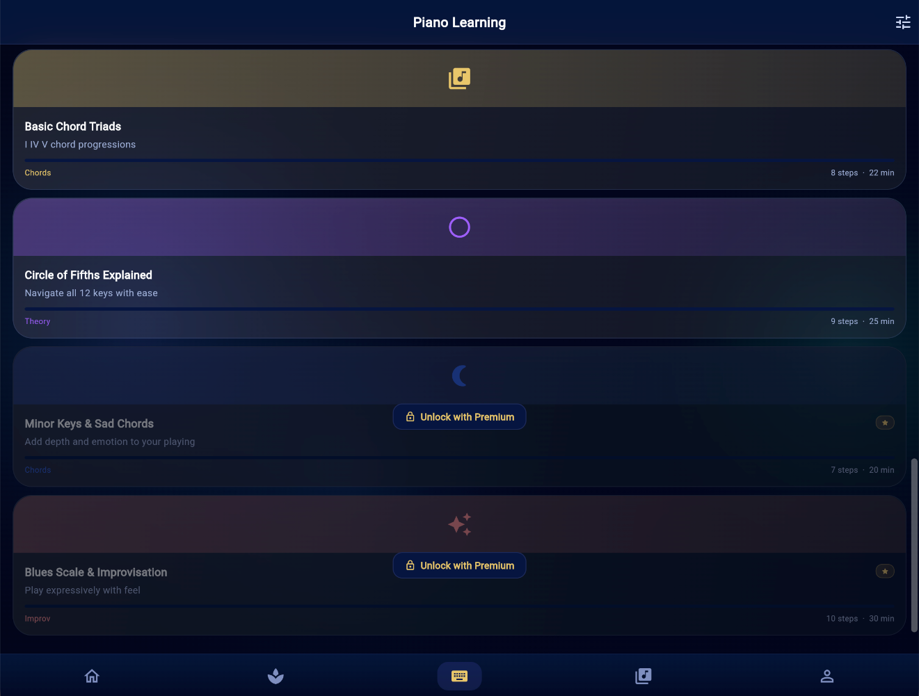 MusicKanHeal app &mdash; Premium piano lessons landscape