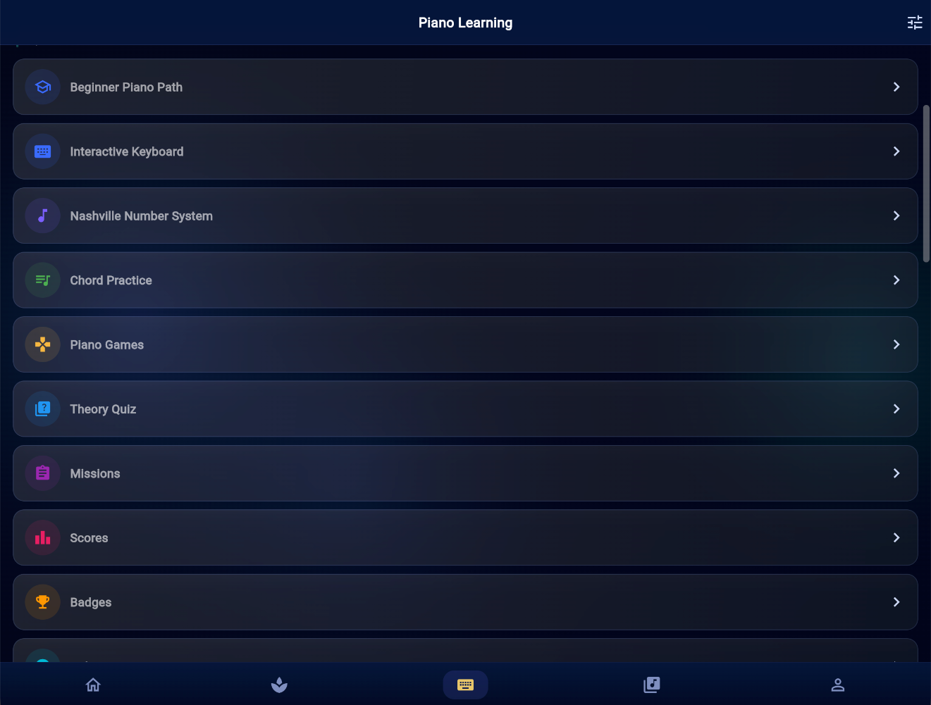 MusicKanHeal app &mdash; Piano quick access landscape